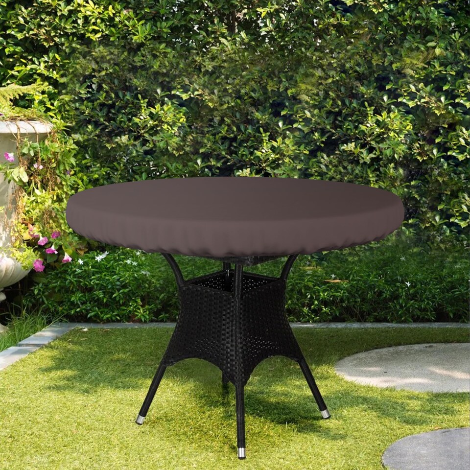 image 1 of Covers&All Waterproof & UV-resistant Round Table Top Cover, 48 in Diameter x 4 in H, Coffee