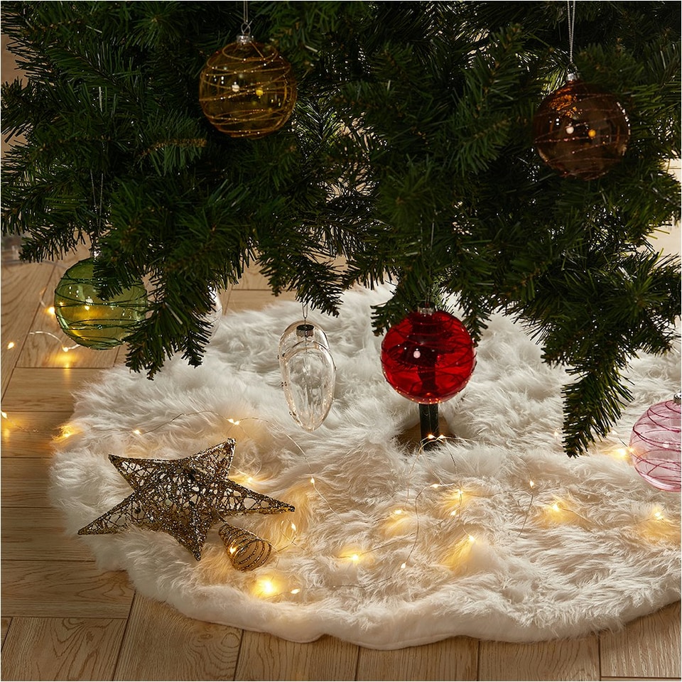 image 1 of Living and Home Snow White Plush Christmas Tree Skirt for Holiday Decoration-122 cm