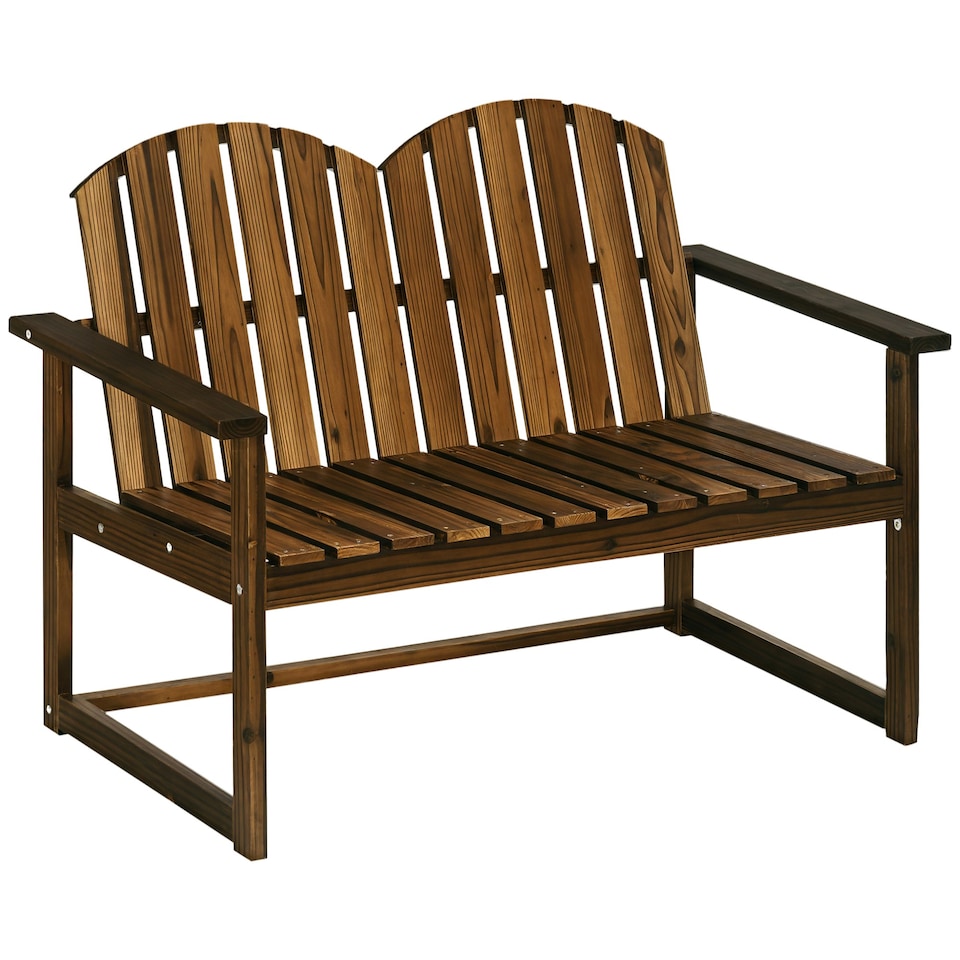 image 1 of Outsunny Wooden Bench for Two People, Patio Loveseat Chair w/ Slatted Backrest