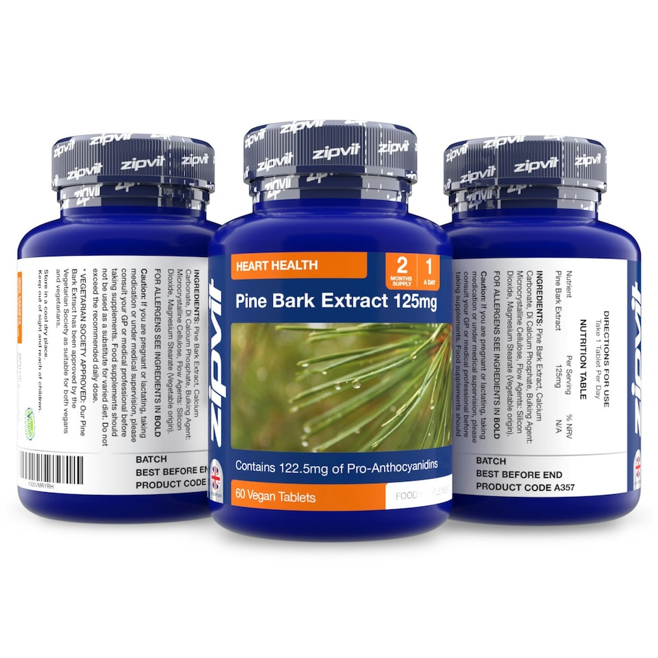 image 1 of Pine Bark Extract 125mg, 60 Vegan Tablets, 2-Month Supply, High Strength, 95% Proanthocyanidins