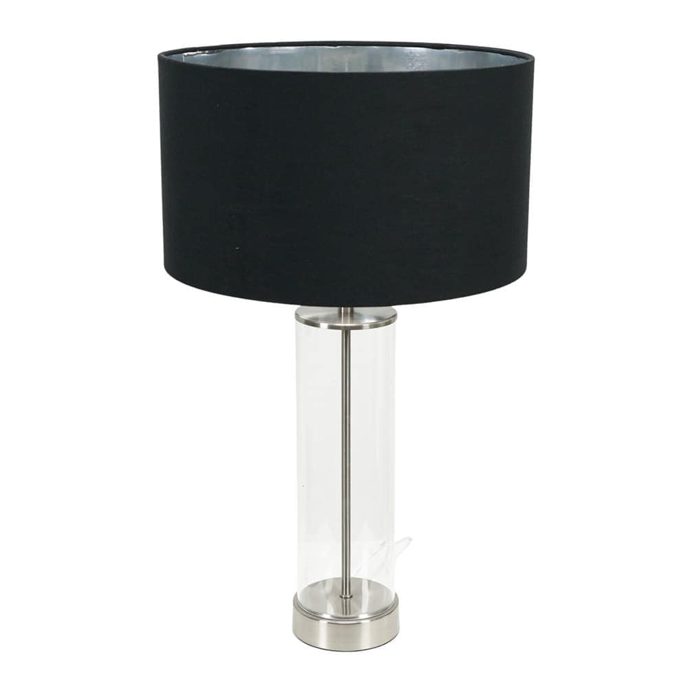 ValueLights Balan Brushed Chrome Table Lamp Black Chrome Shade and Bulb