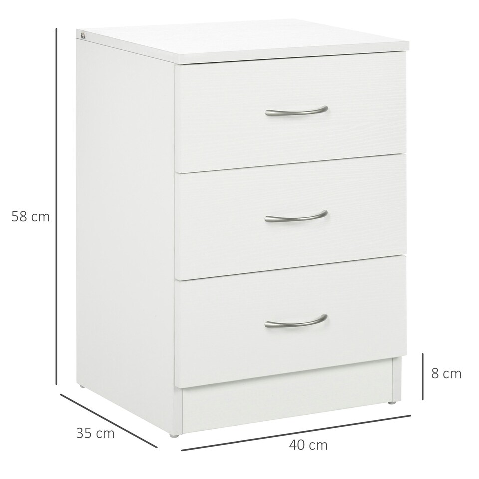 image 1 of HOMCOM Modern 3 Drawers Side Cabinet Wooden Bedside Table White