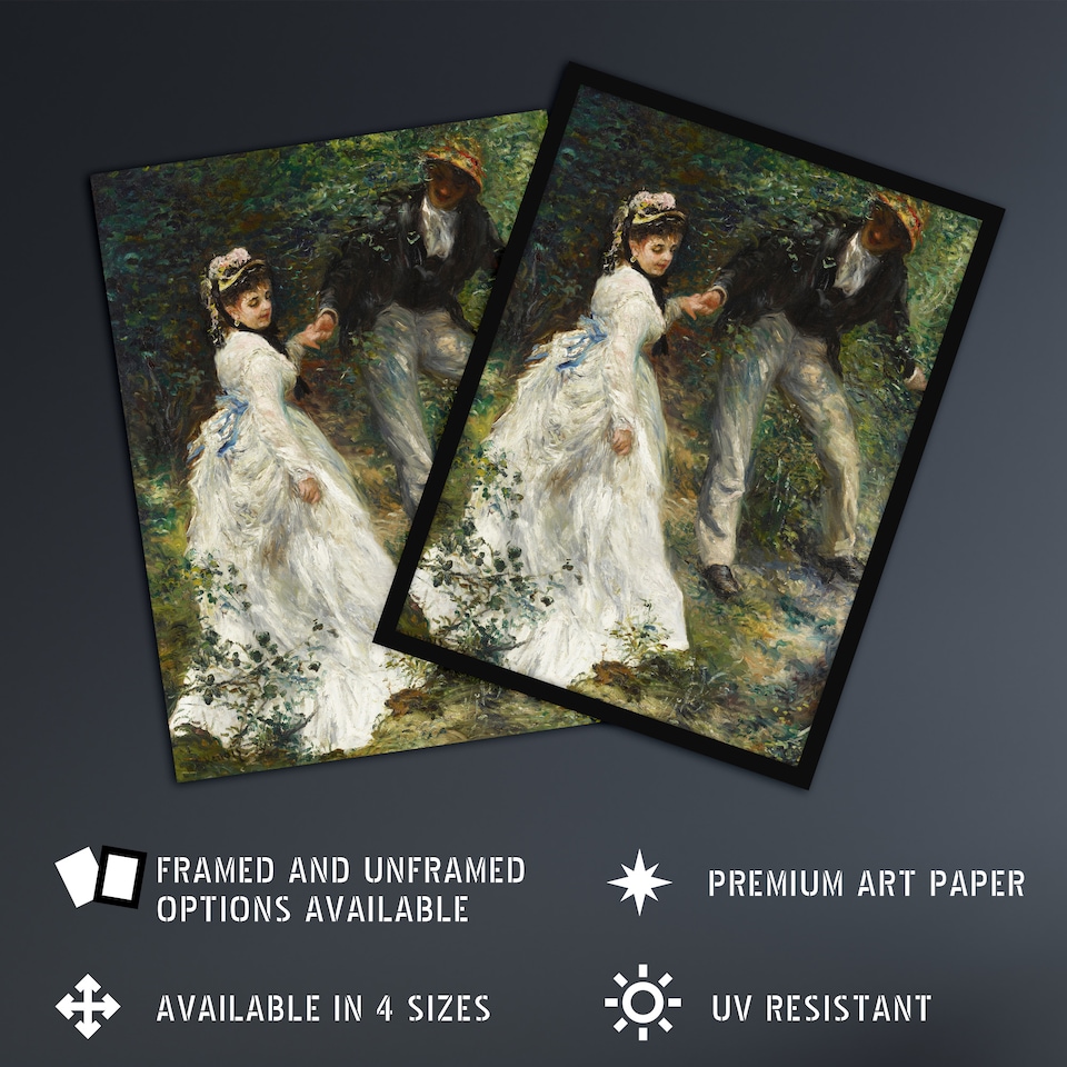 image 1 of The Promenade Couple Renoir Vintage Framed Wall Art Print 12X16"