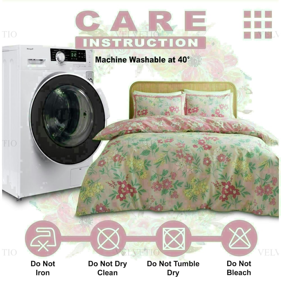 image 1 of Hattie Floral Duvet Cover Set Reversible Polycotton Beddings Pink | Double