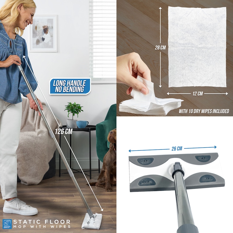 image 1 of Static Floor Sweeper Mop Kit Swivel Head Mop with 10 Dry Wipes for Wood Tile & Laminate