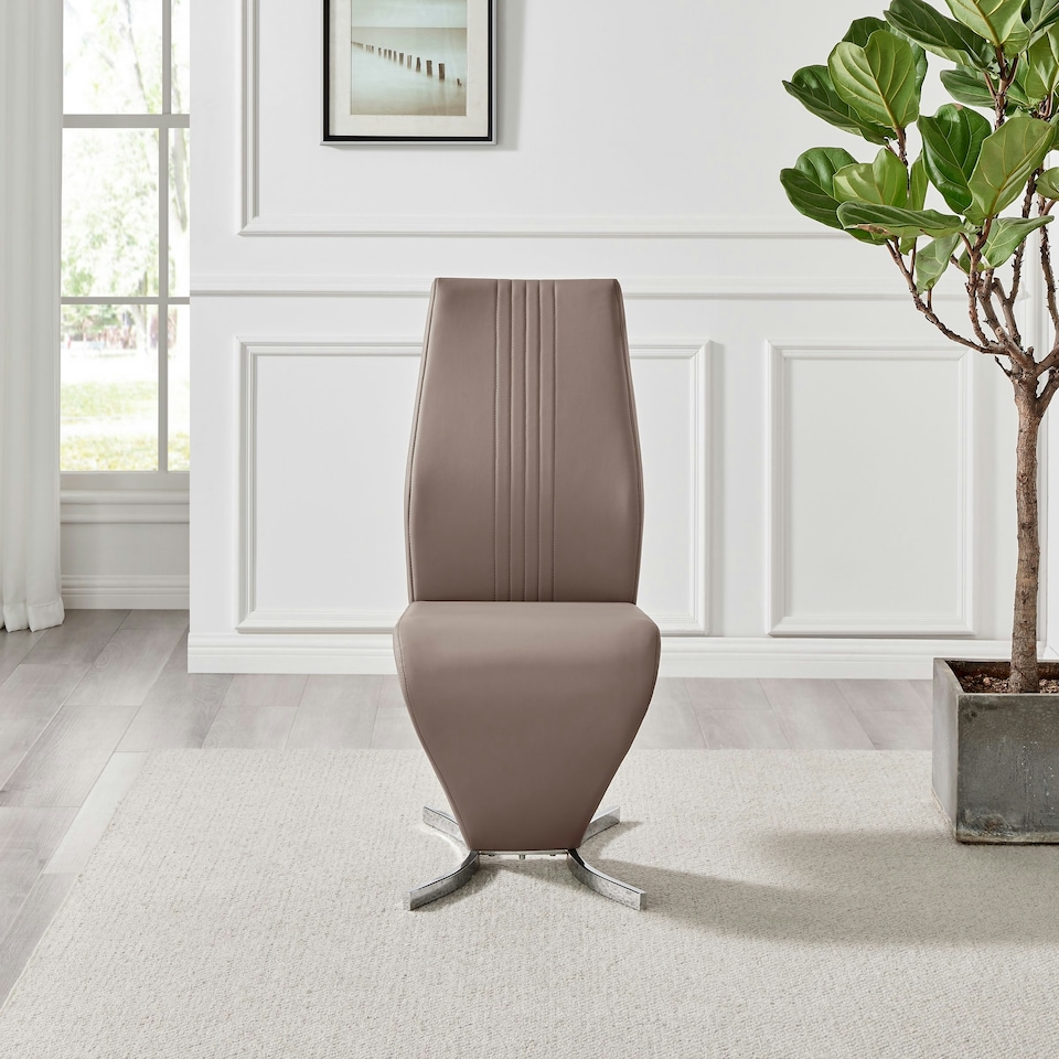 image 1 of Furniturebox 2x Willow Cappuccino Beige Faux Leather Chrome 'Z' Dining Chairs