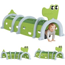 AIYAPLAY Kids Play Tunnel, Toddler Tunnel for Ages 3-6 Crawl and Climb, Play Tunnel for Kids with Crocodile Design, Kids Indoor Outdoor Playground, Green