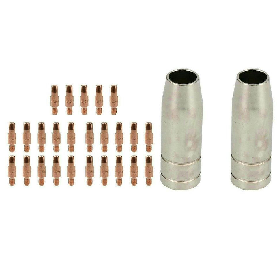 image 1 of 2 shroud & 25 x 1.0mm Round Contact Tips MIG Welding Binzel Style MB15 Torch