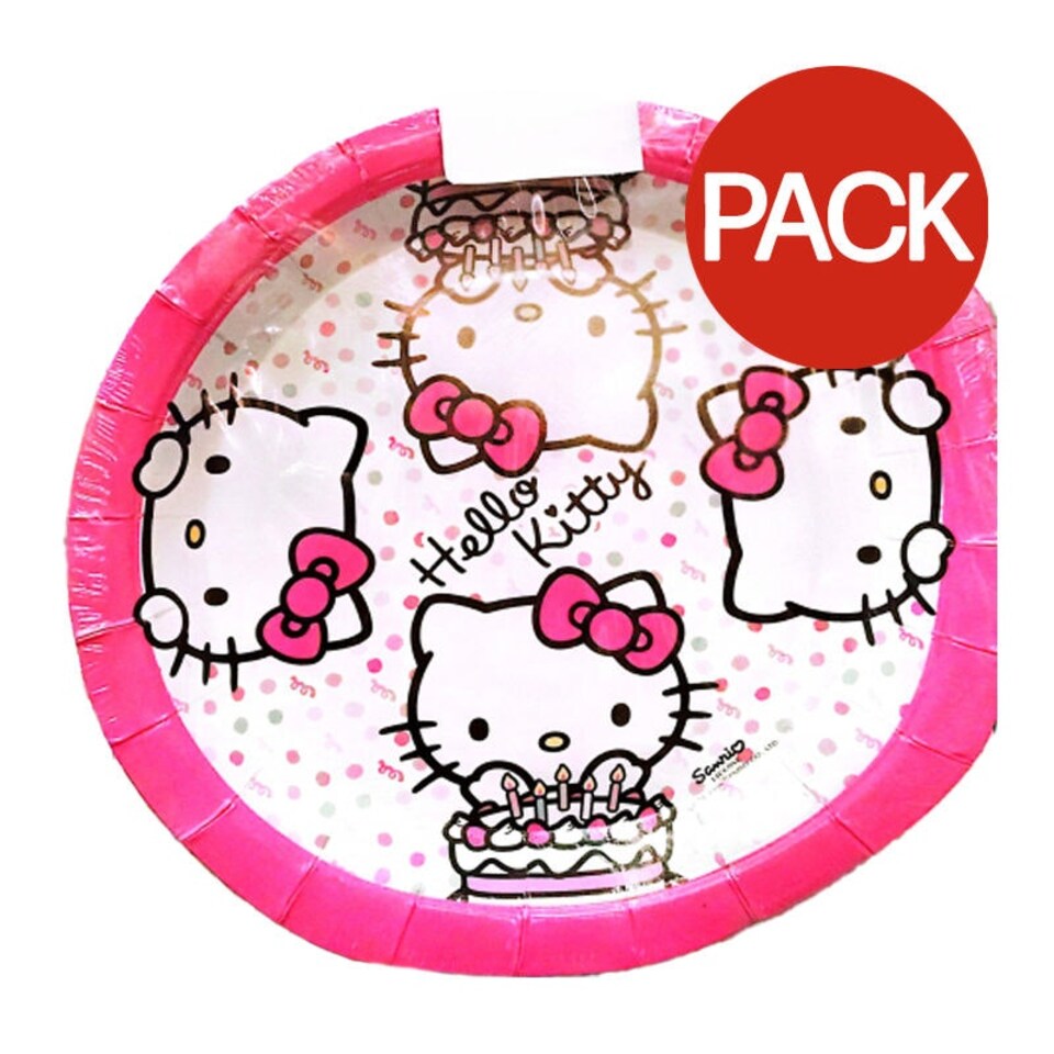 Hello Kitty Birthday Plate (Pack of 8) - Pink/White/Black - One Size