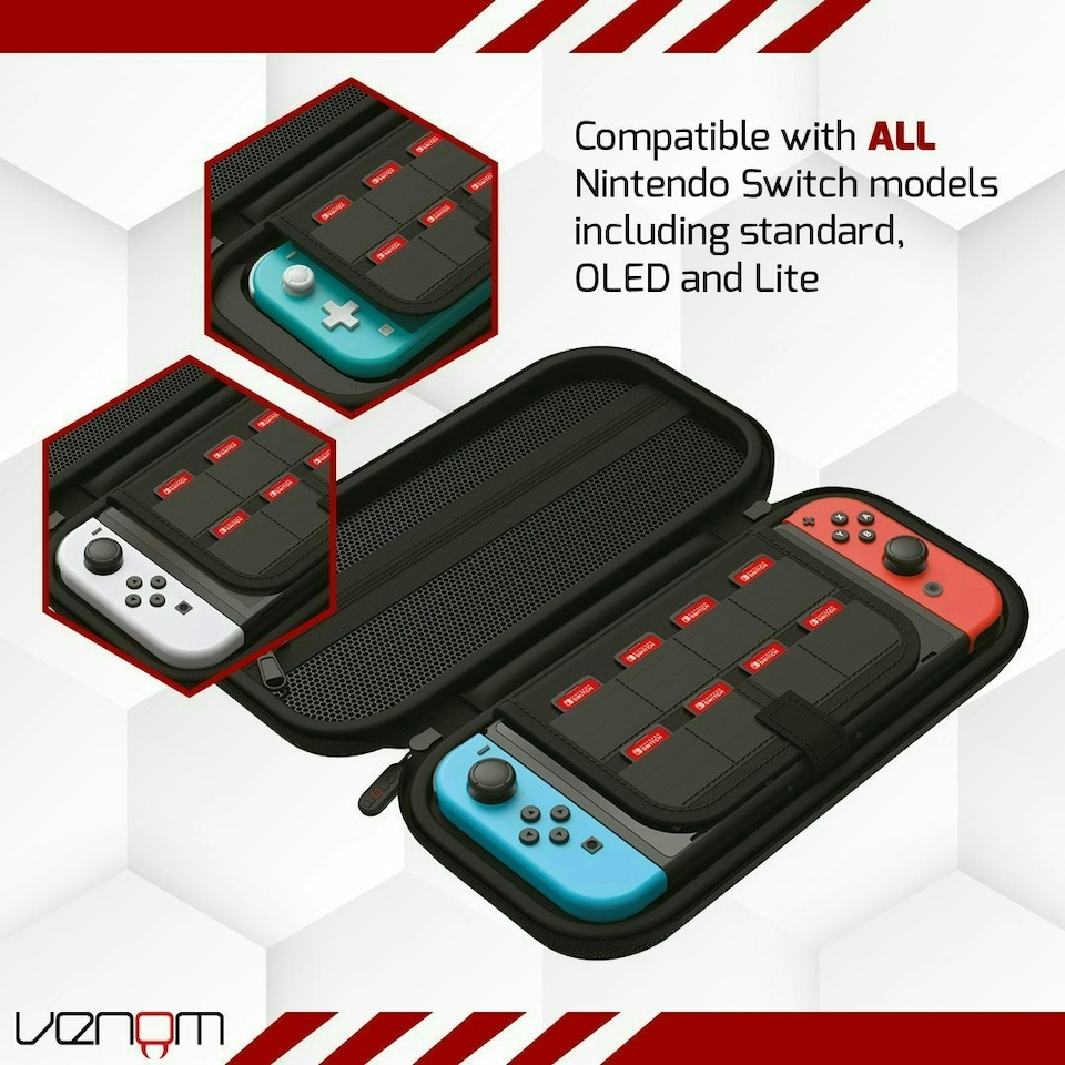 image 1 of Venom Nintendo Switch Carry Case and Screen Protector Black