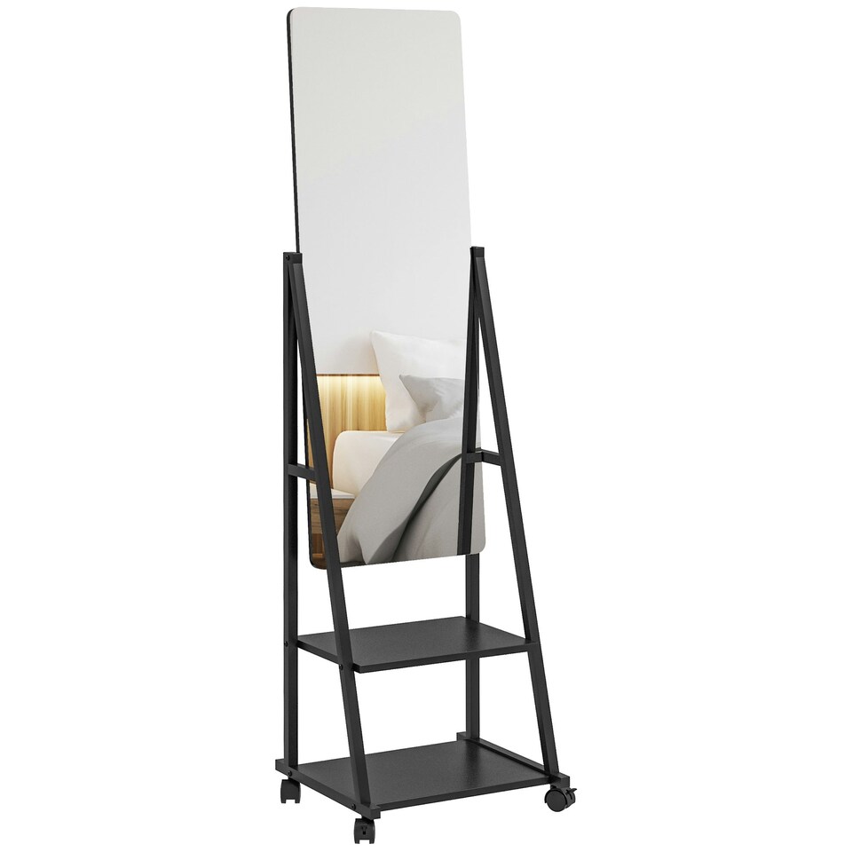 image 1 of HOMCOM Movable Full Length Mirror Adjustable Full Body Mirror with 2 Shelves