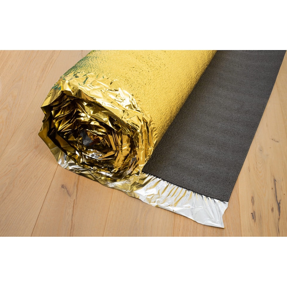 image 1 of 5mm Gold Laminate Underlay Foil Damp Proof Membrane Moisture Barrier Underlayment Cover Covers 15m²(1 x Roll)
