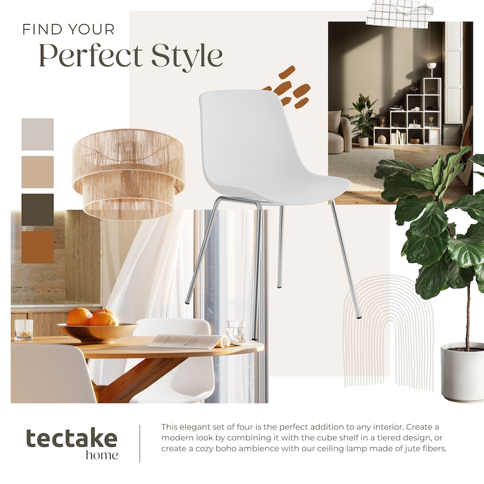 image 1 of Dining Chair Mave - large plastic seat, ergonomic, high backrest, 120 kg load capacity | White | white/chrome | 4