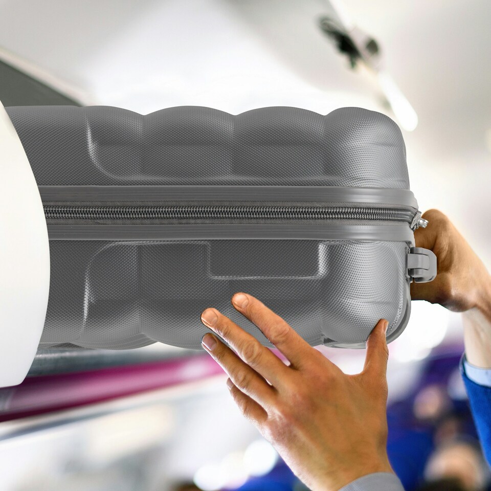 image 1 of Flight Knight Bubble Suitcase - Ryanair easyJet Jet2 Approved - 8 Wheel Carry Cabin Hardcase 45x36x20cm | Black | Black | Cabin Bag