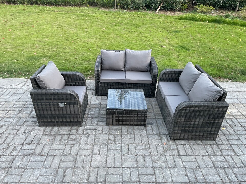 image 1 of Fimous 4 Piece Garden Furniture Sets 5 Seater Outdoor Patio Furniture Set Weaving Wicker Rattan Sofa Chair and Table with Cushion