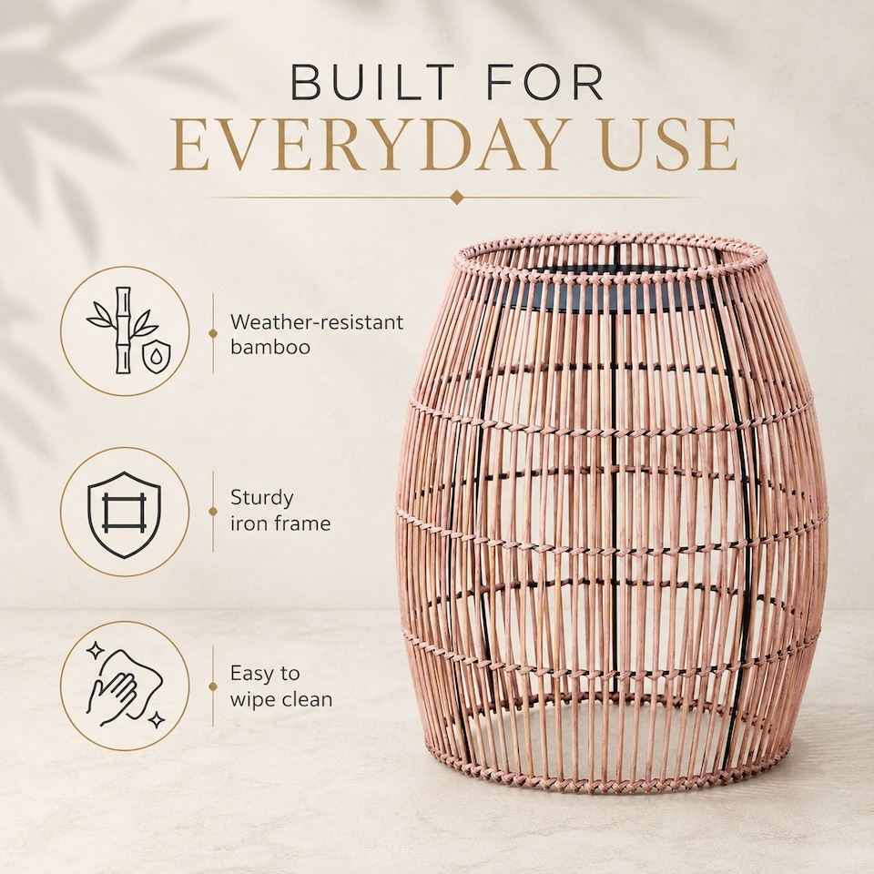 image 1 of Teamson Bamboo Outdoor Side Table with Iron Frame, Round Boho Accent Table