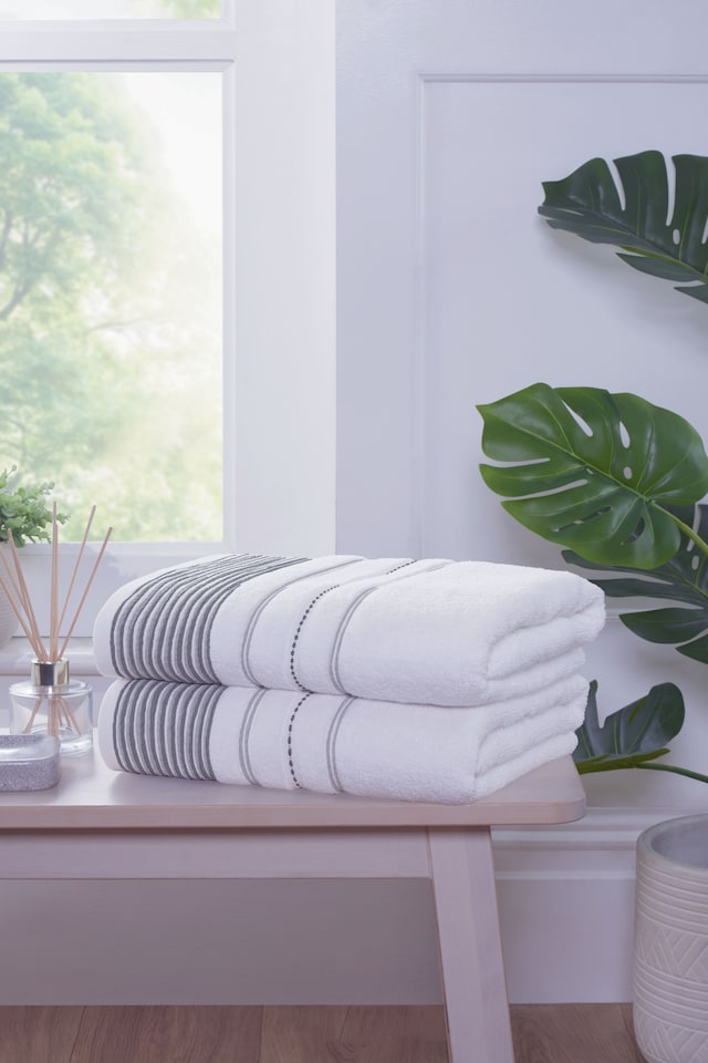 image 1 of Azure Stripe Cotton Face Cloth Set of 4, 30x30cm