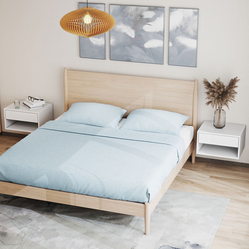 image 1 of HOMCOM Floating Nightstands Set of 2, Bedside Table w/ Drawer and Open Shelf | White