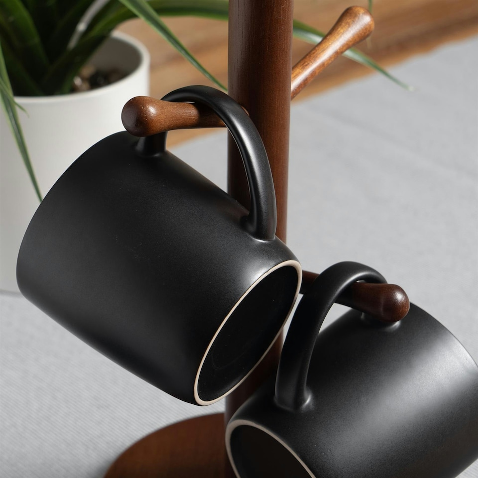 image 1 of Argon Tableware 6x Matt Coloured Coffee Mugs - Black - 350ml - Tea Mug Latte Mug Cappuccino Mug Drinking Mug Black