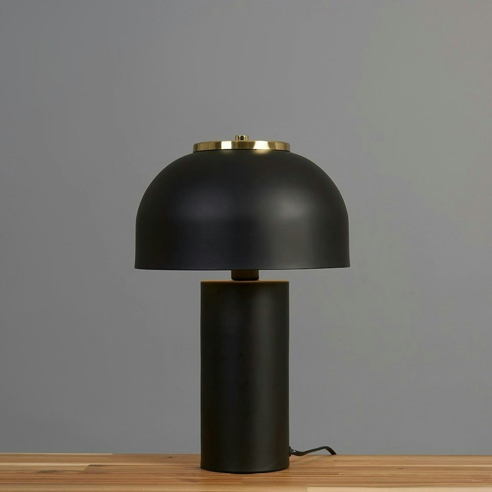 image 1 of ValueLights Contemporary Matt Black And Satin Brass Cylinder Mushroom Dome Table Lamp