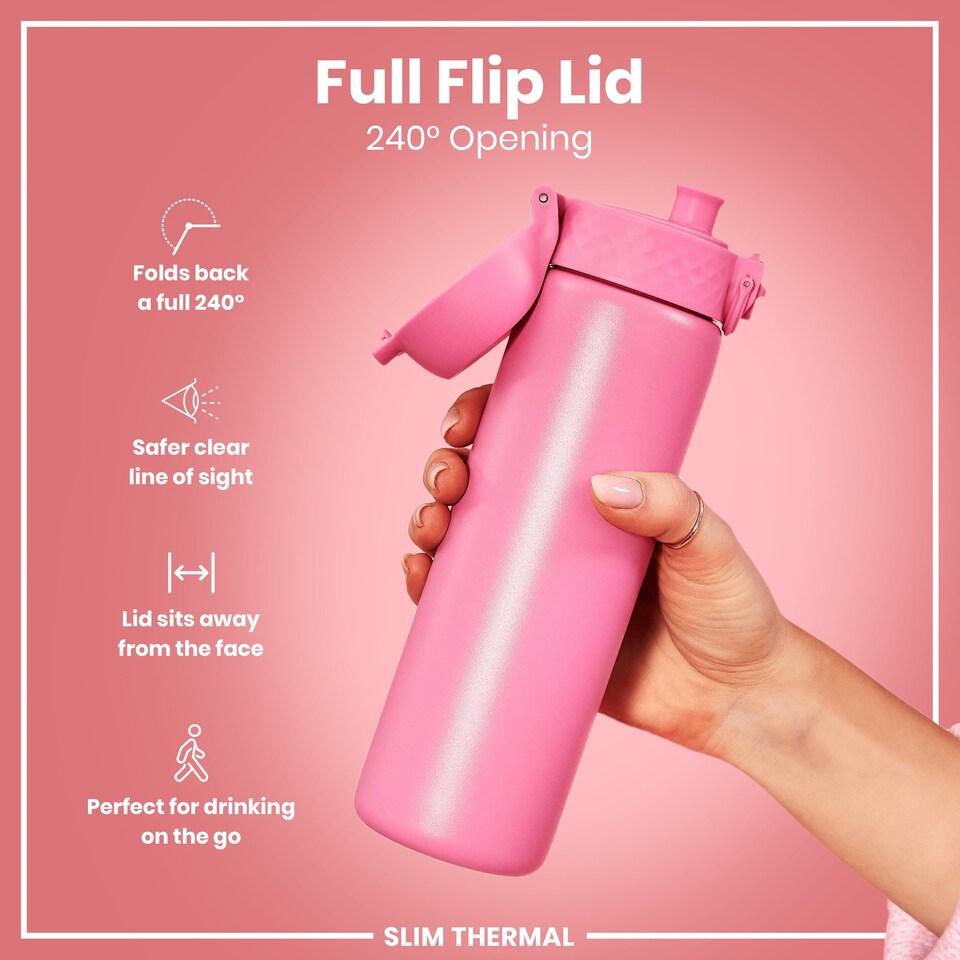 image 1 of Leak Proof Slim Water Bottle, Vacuum Insulated, 500ml (17oz) | Pink | Rose Bloom | One Size