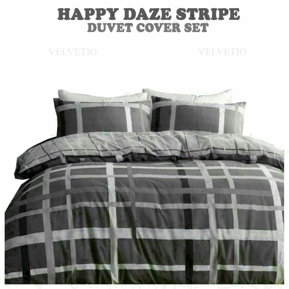 image 1 of Happy Daze Printed Duvet Cover Set Reversible Polycotton Beddings Grey | Single