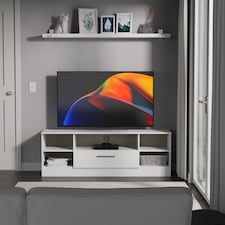 Trent Wide 1 Drawer TV & Media Unit in White Matt (Ready Assembled) | White | White Matt