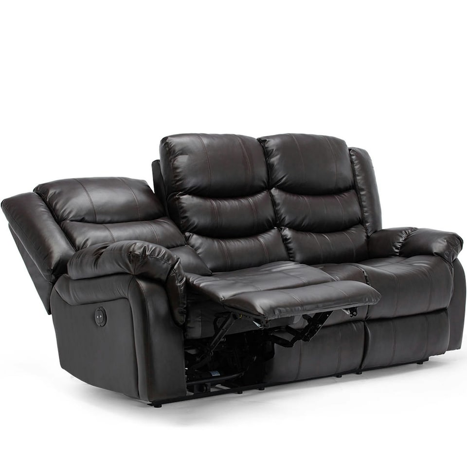 image 1 of Seattle 3 Seater Electric High Back Bonded Leather Recliner Sofa (Brown)
