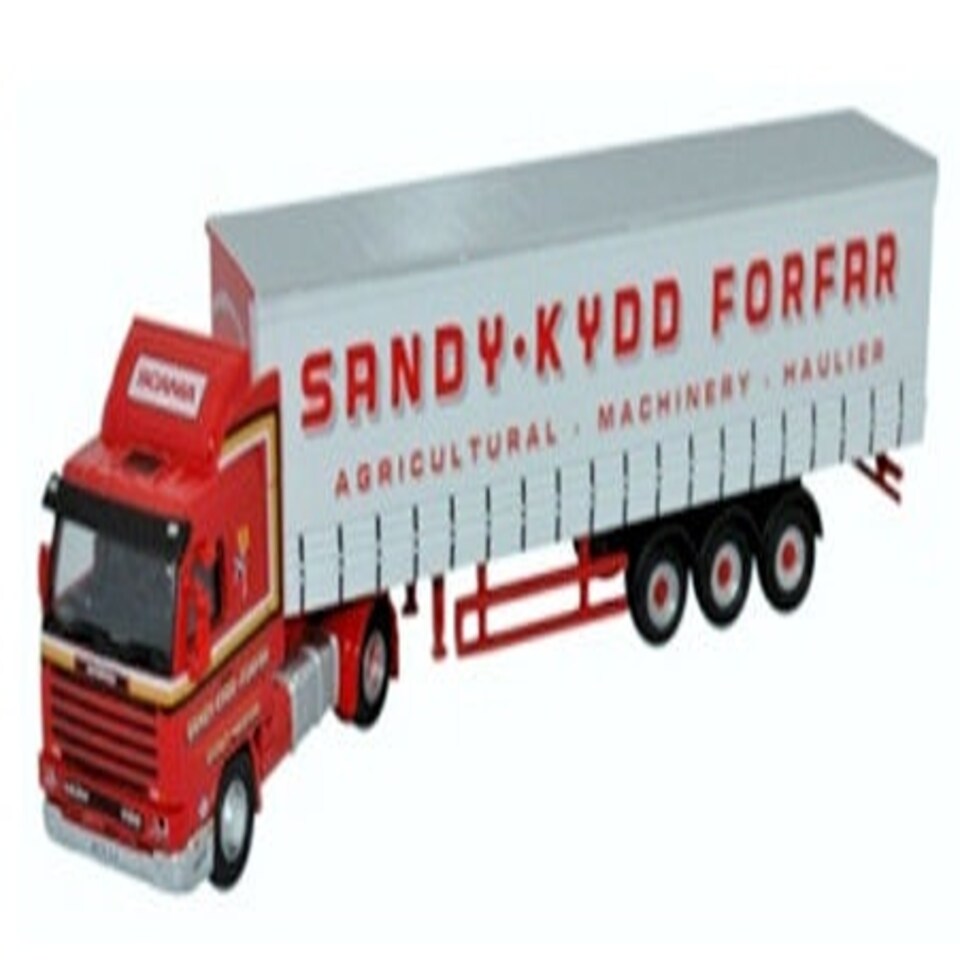 Oxford Diecast Scania 143 Short Curtainside Sandy Kydd