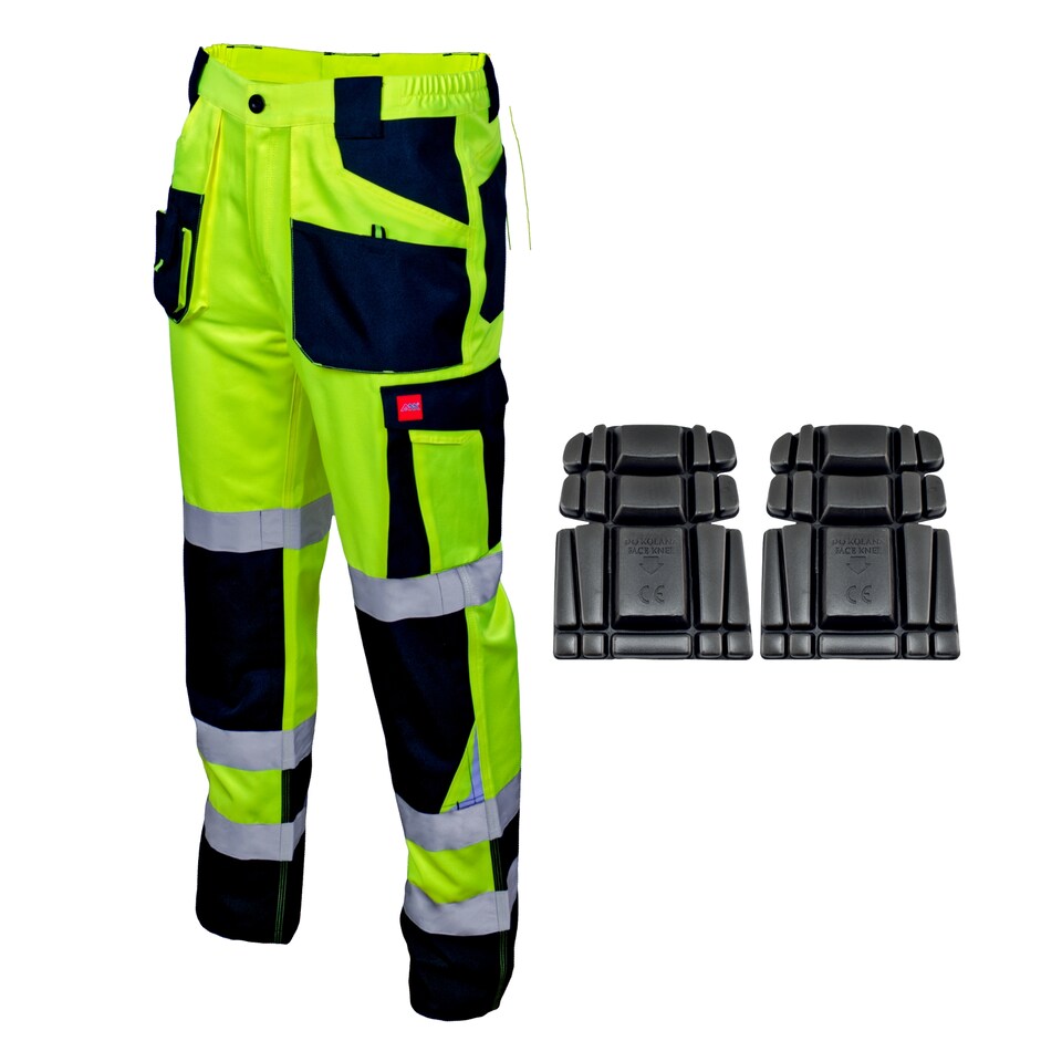 image 1 of Artmas Flash Class 2 Yellow Work Trousers with 2 Knee Pads, Reflective Tape, 260gsm (30/32 Inch - 48 EU)