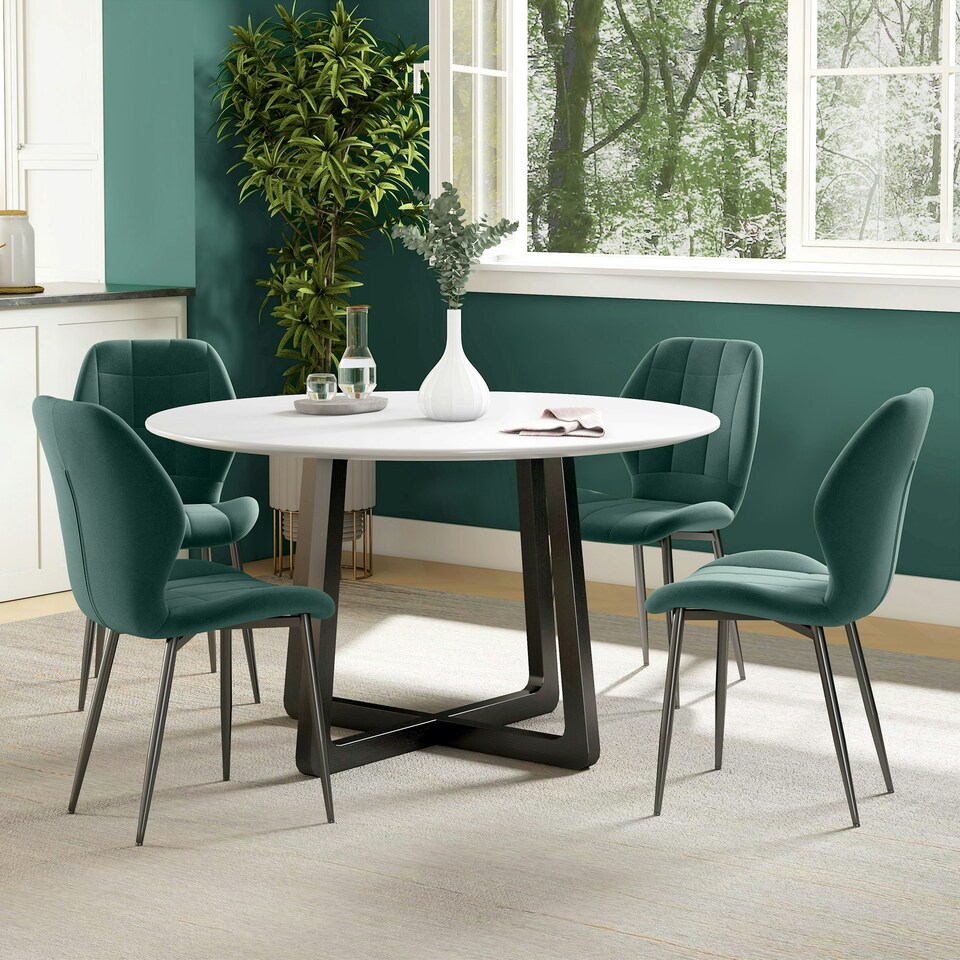 image 1 of HOMCOM Modern Style Kitchen Chairs Set of 4 with Flannel Upholstered