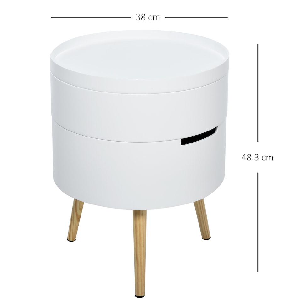image 1 of HOMCOM 3-Tier Coffee Table, Round End Table with 2 Hidden Compartments and Detachable Tray, Side Table with Storage for Living Room, White | White