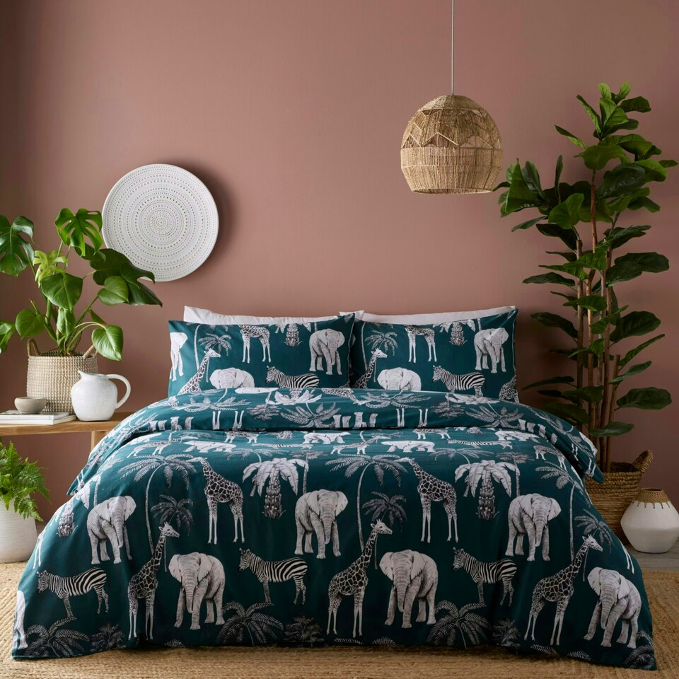 image 1 of Portfolio Home Wild Safari Soft Easy Care Bed Linen Bedding Duvet Cover Quilt Set With Pillow Case Green | Single