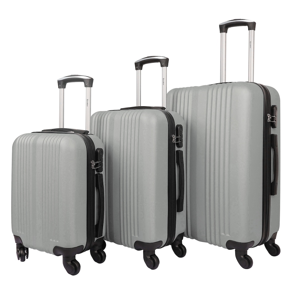 image 1 of Delta Stripe 3 Piece Luggage Set 4 Wheel Spinners Travel Suitcases | Grey