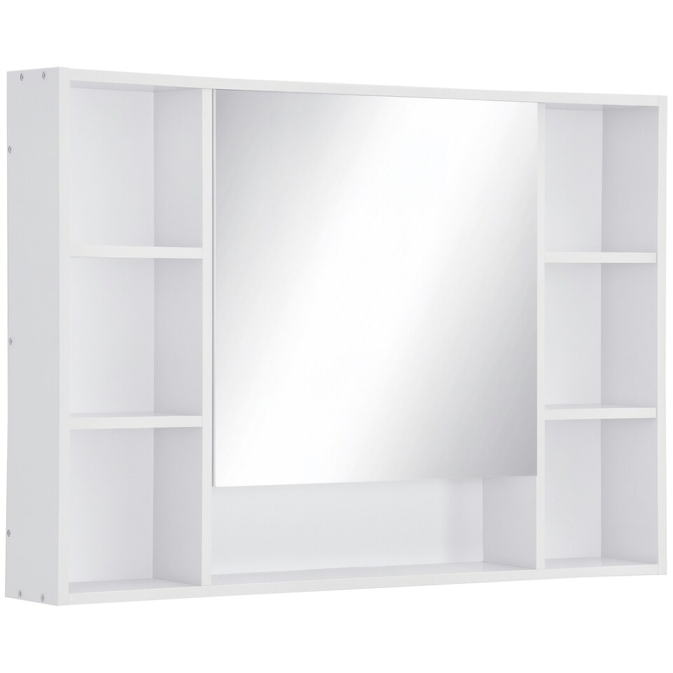 image 1 of kleankin Bathroom Cabinet Wall Mount Storage organiser Mirror Shelves White White