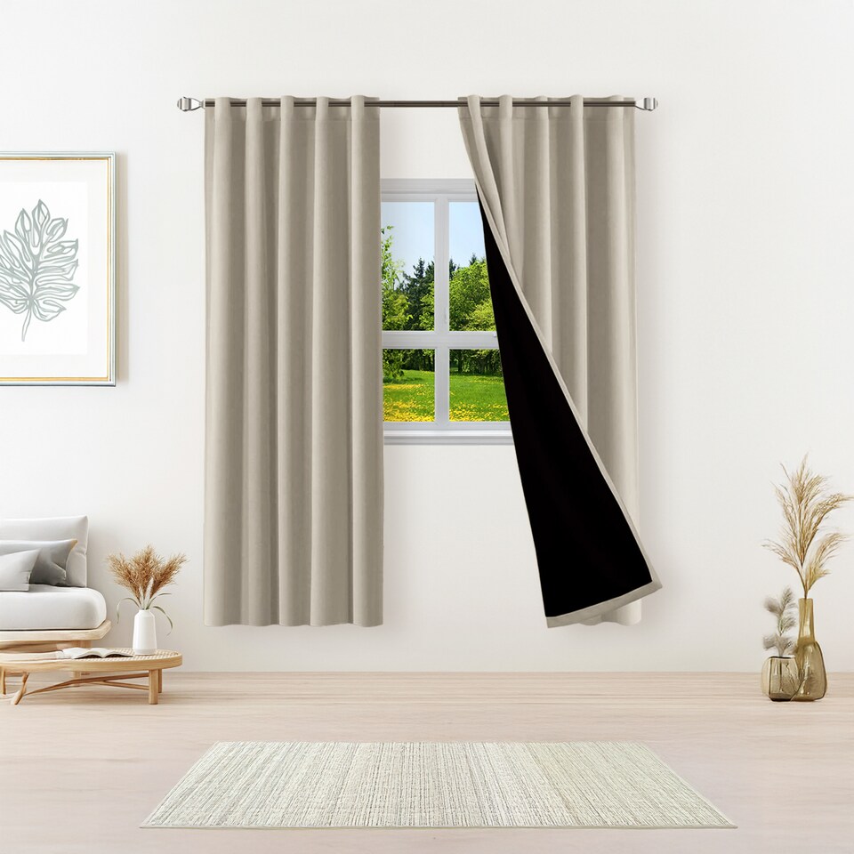 image 1 of Beige Eyelet Total Blackout Thermal Curtains - 46 x 63 Inch Drop - 2 Panel | Cream | One Size