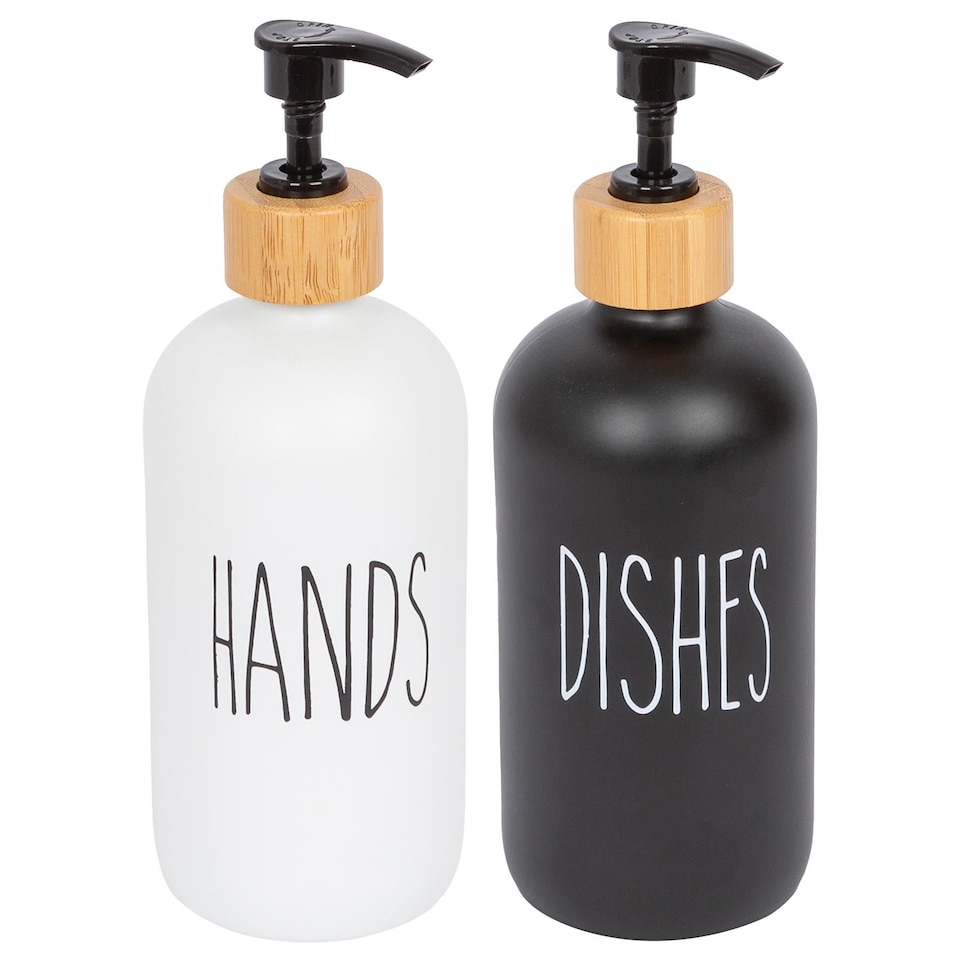 image 1 of Harbour Housewares 2pc Glass Hand & Dish Soap Dispensers Set - 500ml - White/Black