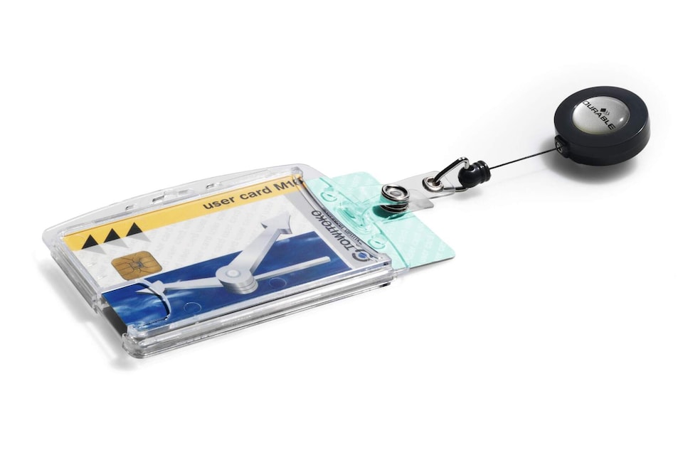 image 1 of Durable Enclosed 2 Card Badge Reel Security Pass ID Holders | 10 Pack | Clear