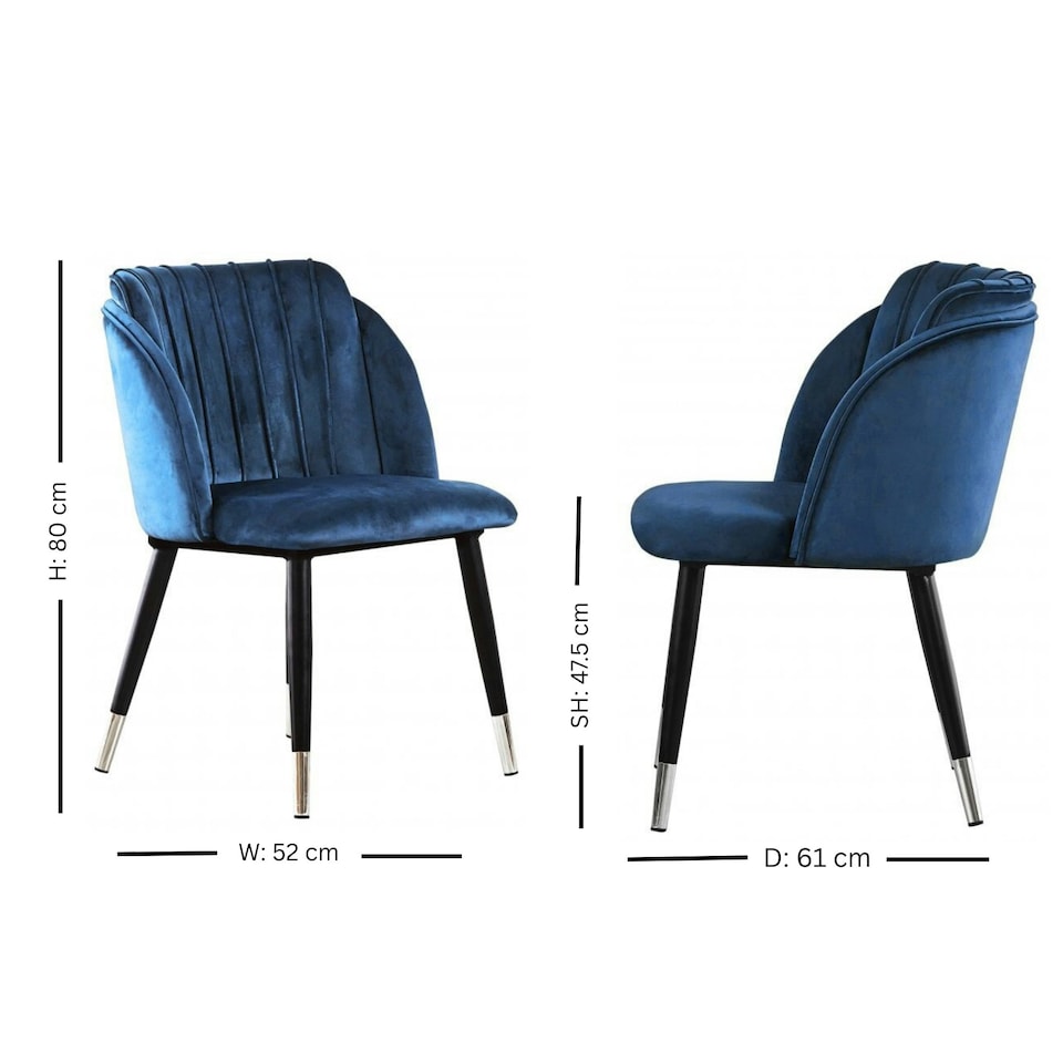 image 1 of Set of 4 Milano Velvet Dining Chairs with Stylish Ribbed Back Design, Black Metal Legs with Silver Tips | Blue | Silver End Tips