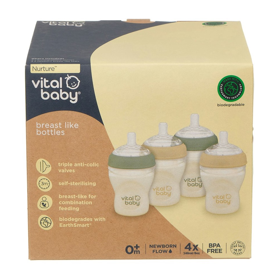image 1 of Vital Baby Nurture breast like bottle 240ml 4pk Clear | One Size