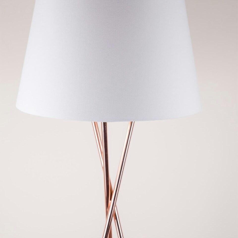 image 1 of First Choice Lighting Pair Copper Tripod Floor Lamp with White Fabric Shade Copper | White