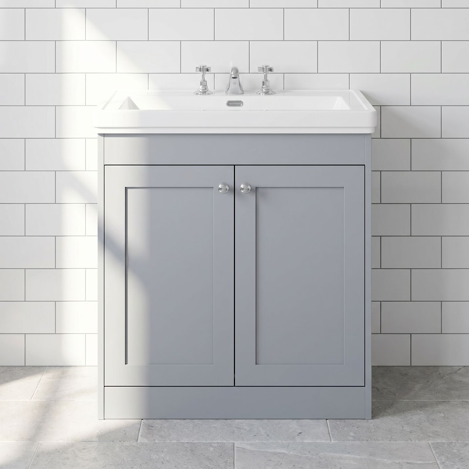 image 1 of Balterley Floor Standing 2 Door Unit with Classic Basin 3 Tap Hole | Grey | 800 x 800 x 453mm