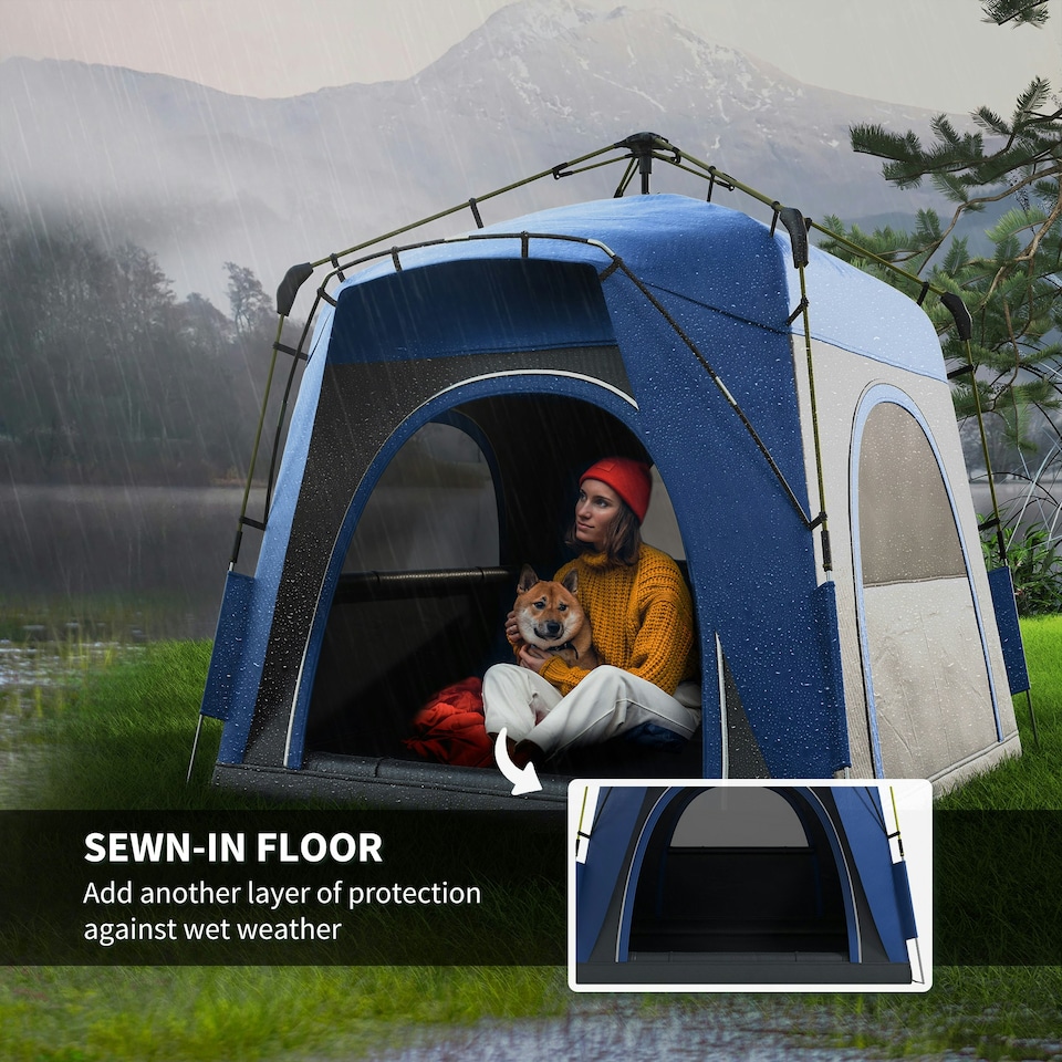 image 1 of Outsunny 4 Man Pop Up Tent Camping Backpacking Dome Tent, Green