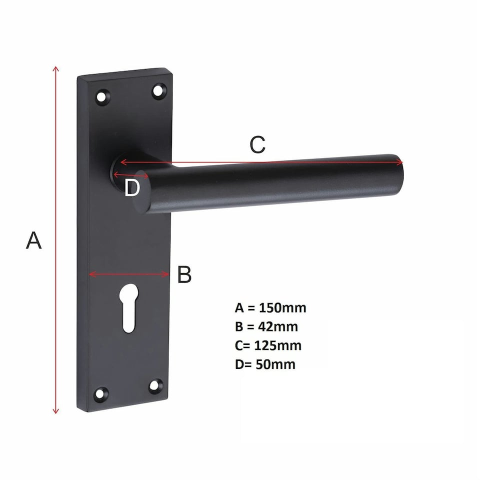 image 1 of Golden Grace Key Lock Set T-Bar Lever Backplate Door Handle Matt Black Finish - 150mm x 40mm | Black | 1 Set