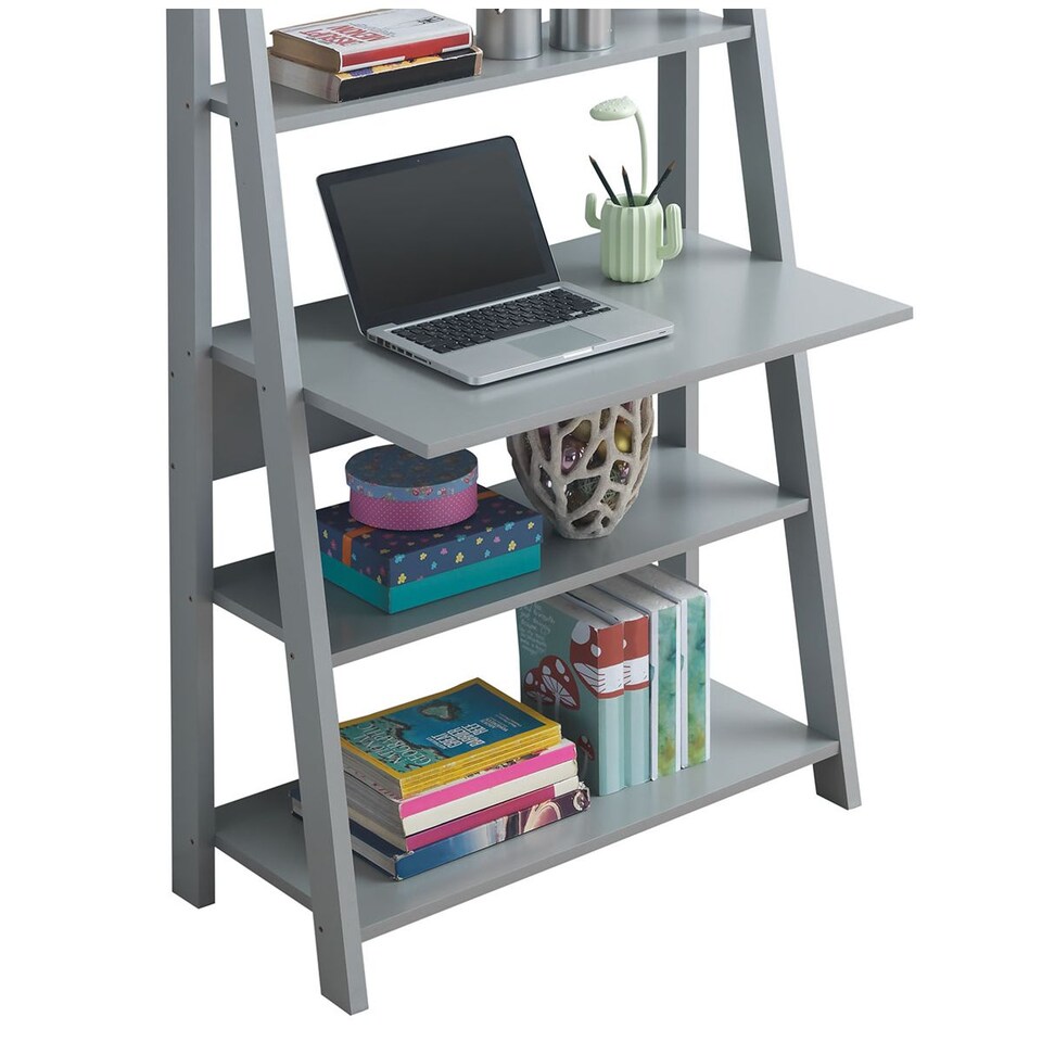 image 1 of Riva Scandinavian Retro Ladder Bookcase Desk Shelving Shelf Unit Grey 5 Tier