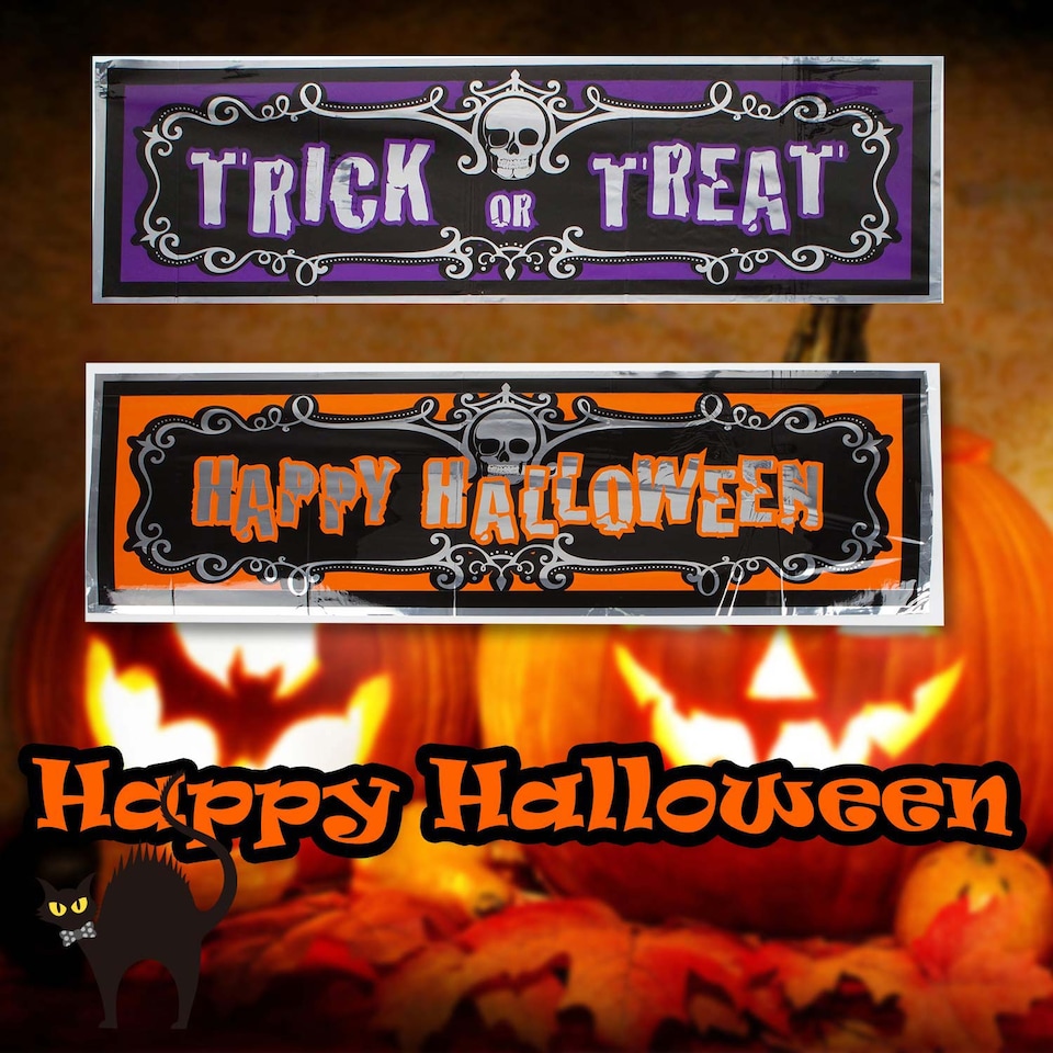 image 1 of PMS Happy Halloween Banner 3ft Decoration - Trick or Treat Party Sign