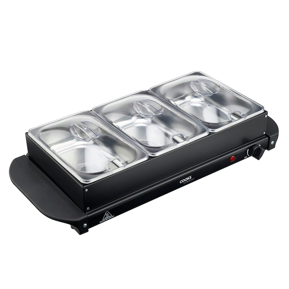 image 1 of Cooks Professional | Black | Buffet Warmer | 3-Sections | 6L Capacity | Hot Plate Function | Temperature Control