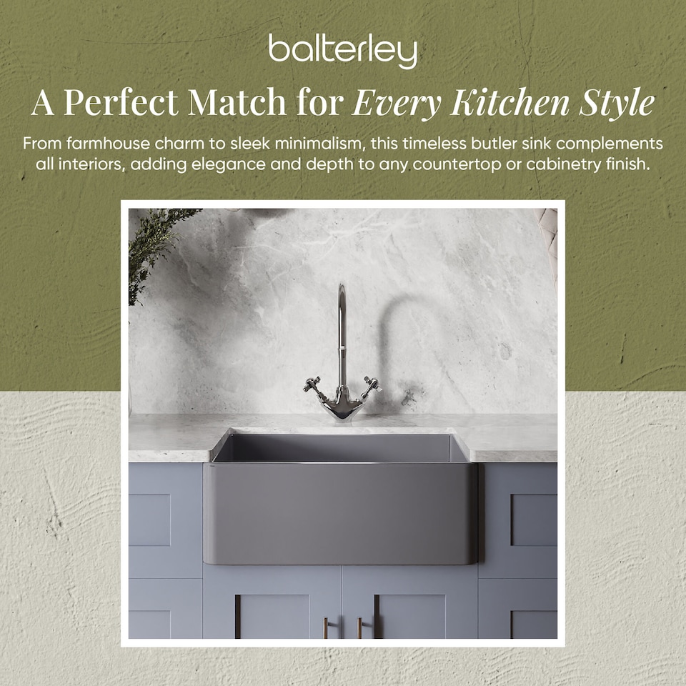 image 1 of Balterley Fireclay Kitchen Single Bowl Butler Sink | Grey | Soft Black | 1