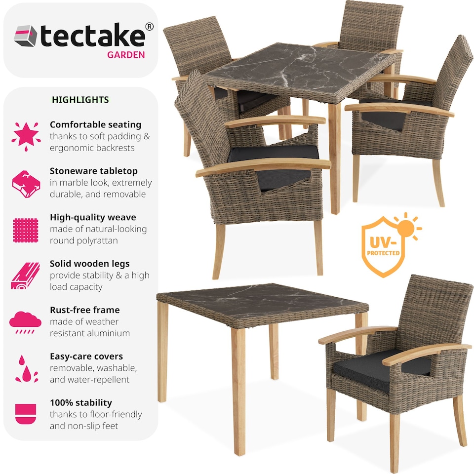image 1 of Garden Table and Chairs - Tarent dining table and 4 Rosarno chairs | Cream | nature | 93,50 x 93,50 x 75 cm | 1