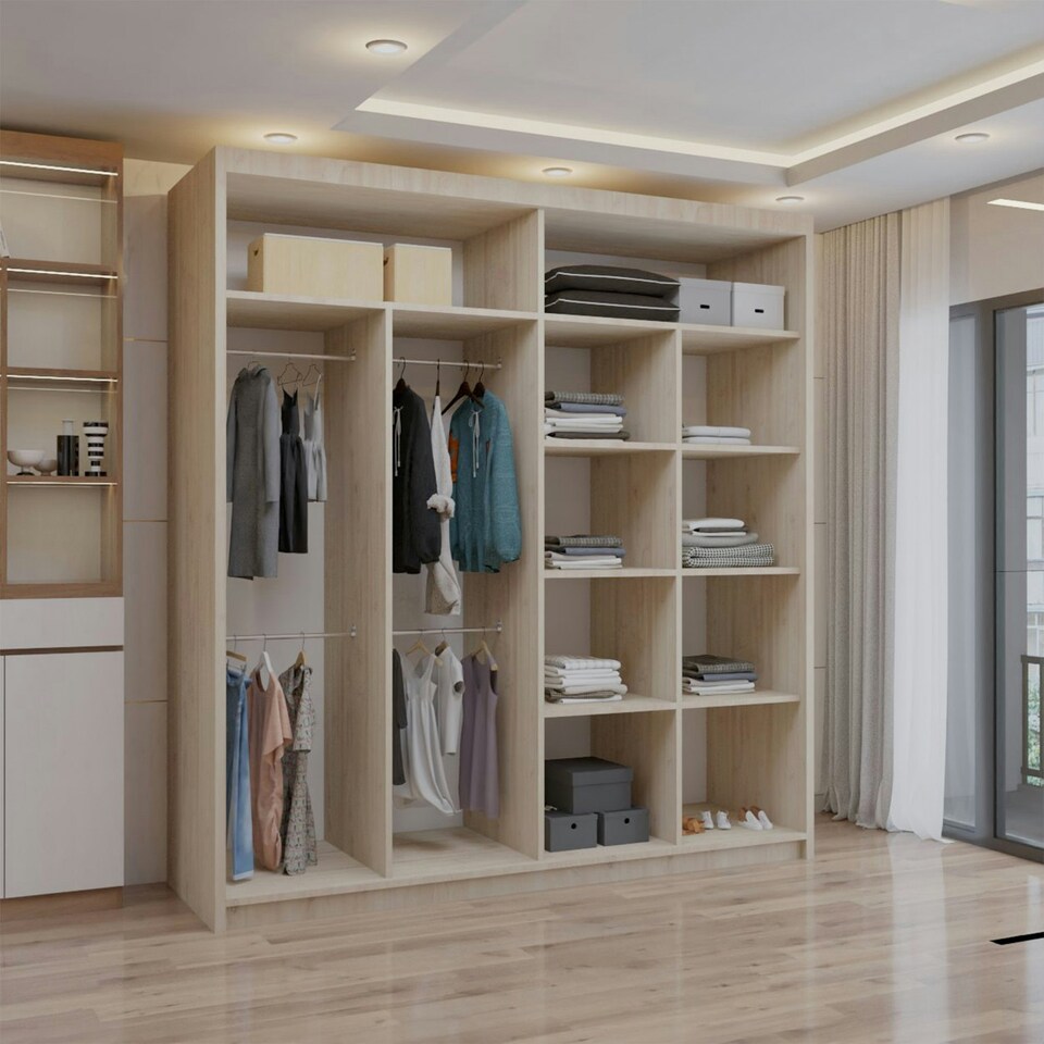 image 1 of Sliding wardrobes 4U Modern Full Mirror Sliding Door Wardrobe Multi Size & Color Options - 203cm Brown | 203cm(Oak)